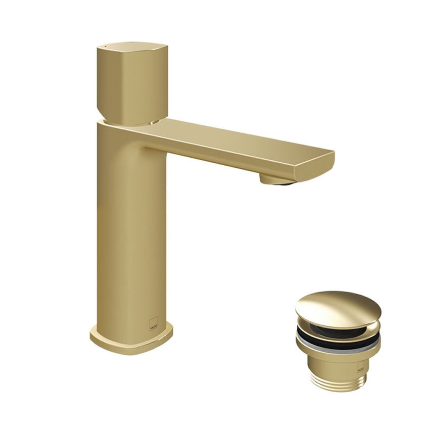 Vado Cameo Leverless Satin Brass Mono Basin Mixer With Waste